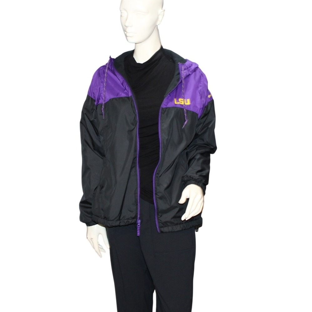 Columbia LSU Hooded Windbreaker Jacket | Purple Black Full Zip | Women's Medium